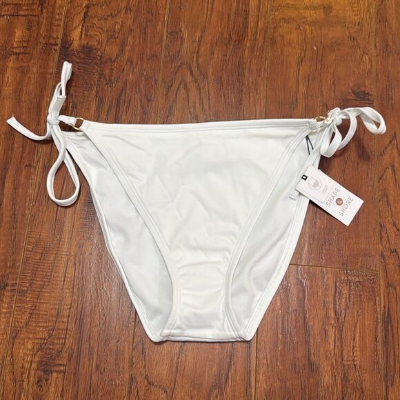 *NWT Shade & Shore XL (16) White Low Rise Cheeky Ring Side Tie Bikini Bottom - Picture 2 of 8